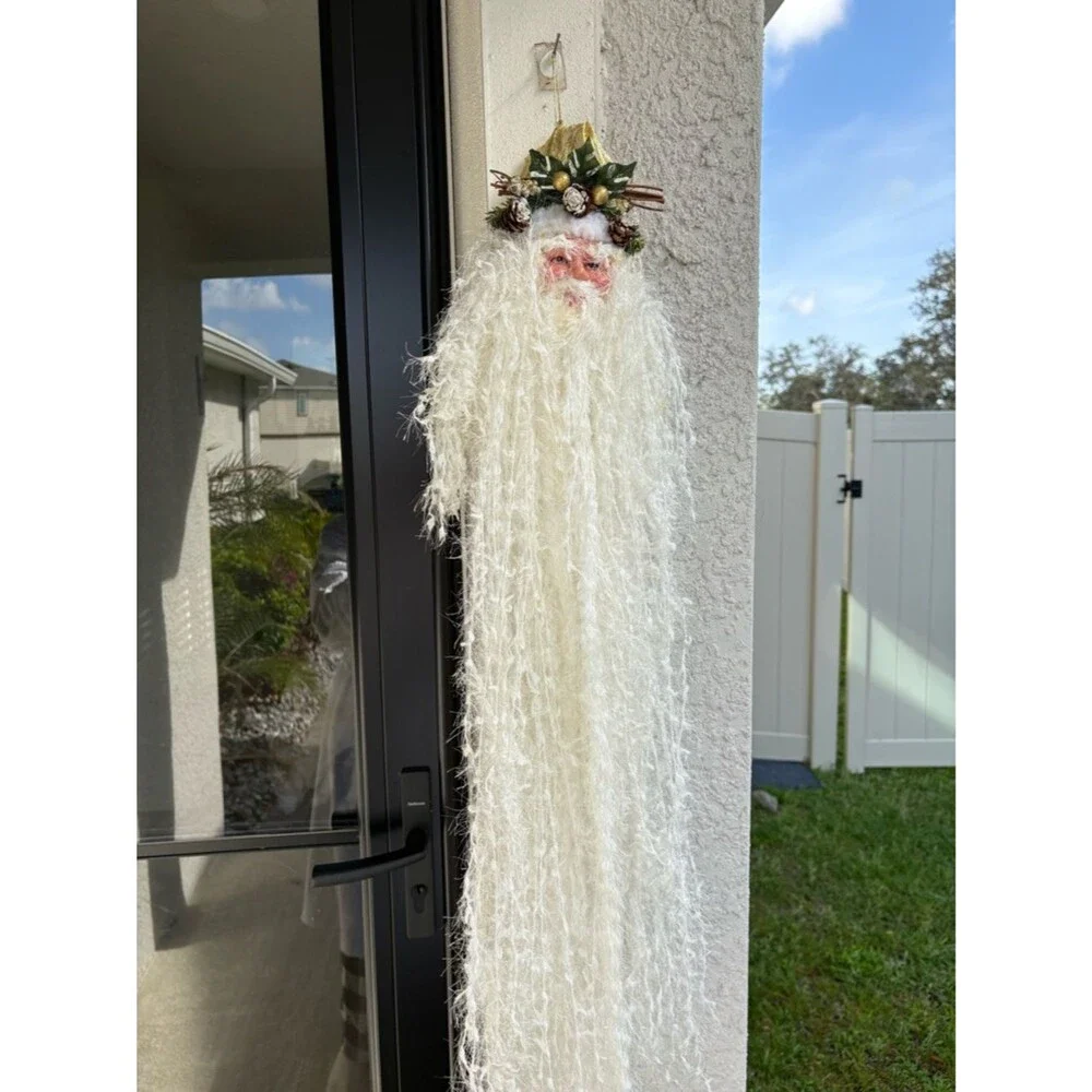 Father Christmas Door Hanging 36” Long White Beard Rustic Woodland Holiday Decor